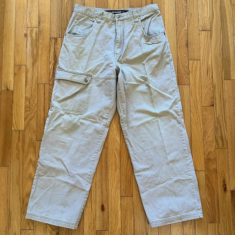 VTG Y2K Joe Boxer Cargo Pants Baggy Wide Loose Skater Hip-Hop 8 Ball 90s Khaki